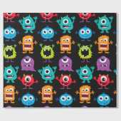 Retro niedliches Monster-Muster Geschenkpapier (Flach)