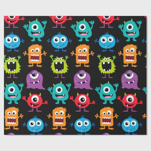 Retro niedliches Monster-Muster Geschenkpapier (Flach)