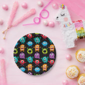 Retro niedliches Monster-Muster Pappteller (Party)