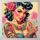 Retro Niedliches tattooides Button Poster (Vorne)