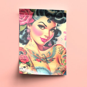 Retro Niedliches tattooides Button Seidenpapier