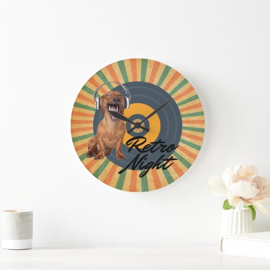 Retro Night Dog Music Große Wanduhr (Zuhause)