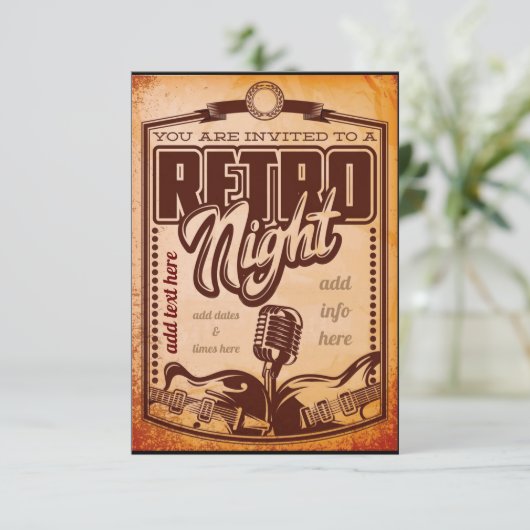 Retro Night Einladungskarte (Stehend Vorderseite)