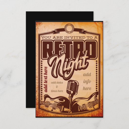 Retro Night Einladungskarte (Vorne/Hinten)