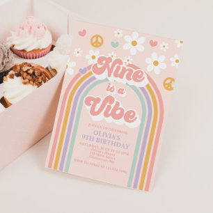 Retro Nine ist ein Vibe Regenbogen 9. Geburtstag Einladung