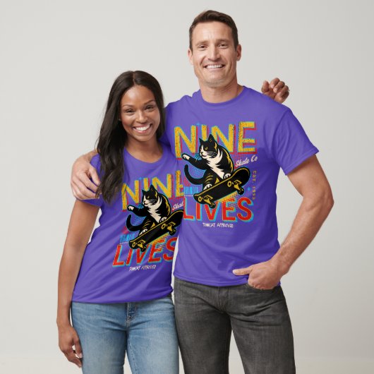 Retro Nine Lives Skate Co Funny Skateboarding Cat T-Shirt (Unisex)