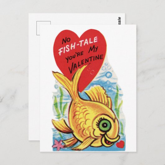 Retro No Fish Tabelle mit Herz Postkarte (Vorne/Hinten)