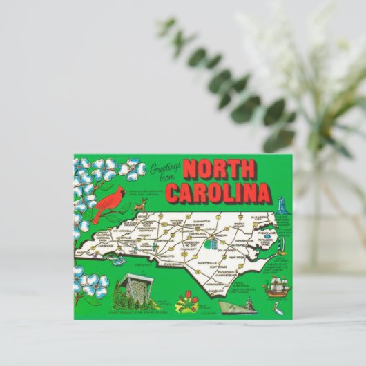 Retro North Carolina Karte (Stehend Vorderseite)
