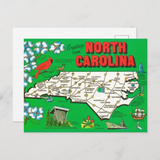 Retro North Carolina Karte (Vorne/Hinten)