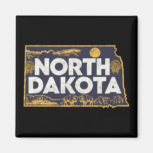 Retro North Dakota Silhouette Magnet (Vorne)