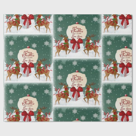 Retro North Pole Rentier Weihnachtskunst oder Geschenkpapier (Flach)