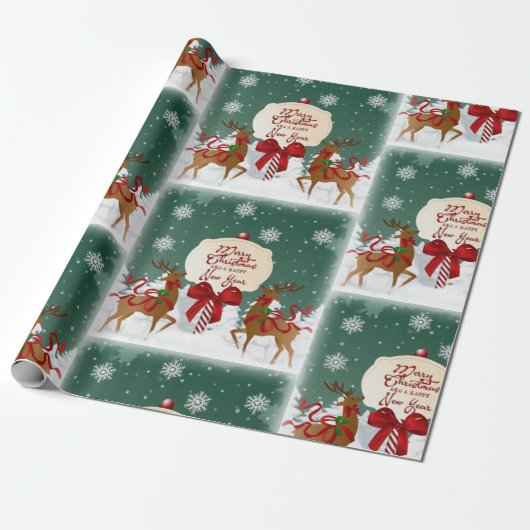 Retro North Pole Rentier Weihnachtskunst oder Geschenkpapier (Ungerollt)