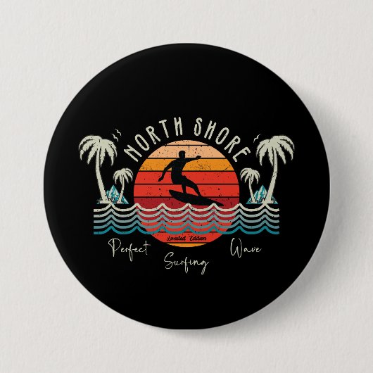 Retro North Shore Surfing Button (Vorderseite)