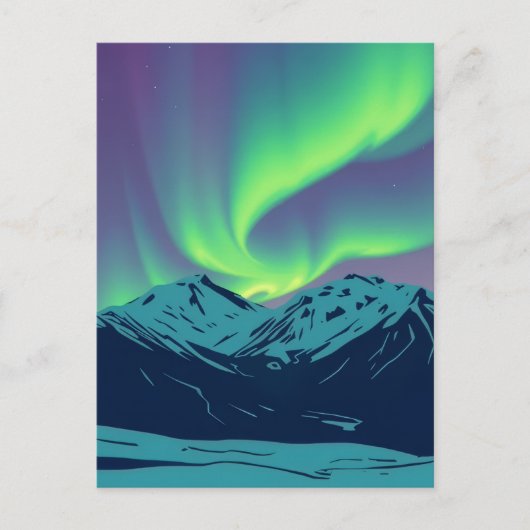 Retro Northern Lights Aurora Borealis Mountain Postkarte (Vorderseite)