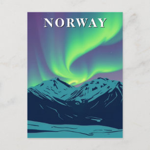 Retro Norwegen Nordlichter Aurora Borealis Postkarte
