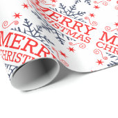 Retro Nostalgic Frohe Weihnachtsschneeflocken Skri Geschenkpapier (Rolleneckpunkt)