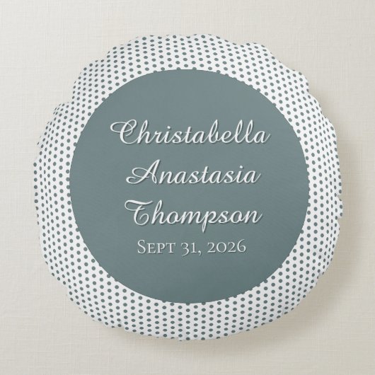 Retro Nostalgic Green Polka Dot Birth Stats Rundes Kissen (Vorderseite)