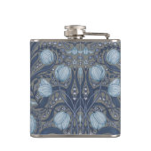 Retro Nouveau Tulips in blue and pewter Flachmann (Rückseite)