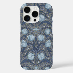 Retro Nouveau Tulpen in Blau und Zinn iPhone 16 Pro Hülle