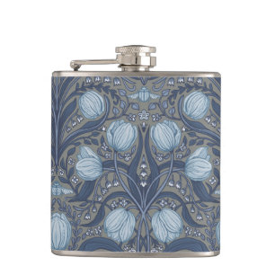 Retro Nouveau Tulpen in Blau und Zinn Flachmann