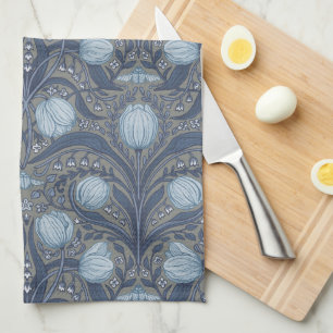 Retro Nouveau Tulpen in Blau und Zinn Geschirrtuch