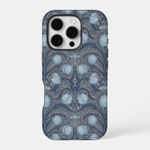 Retro Nouveau Tulpen in Blau und Zinn iPhone 16 Pro Hülle