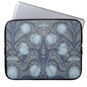 Retro Nouveau Tulpen in Blau und Zinn Laptopschutzhülle