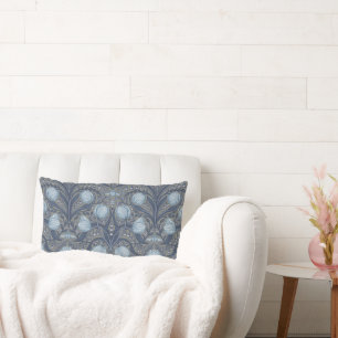 Retro Nouveau Tulpen in Blau und Zinn Lendenkissen