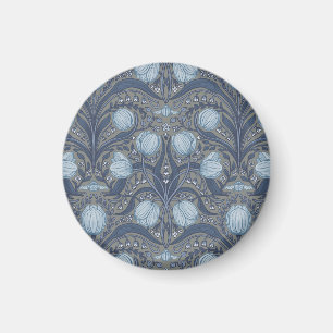 Retro Nouveau Tulpen in Blau und Zinn Magnet
