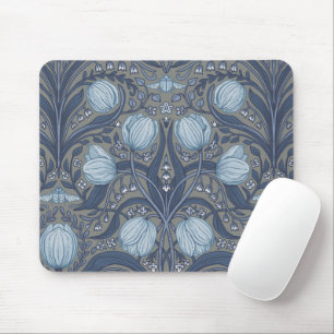 Retro Nouveau Tulpen in Blau und Zinn Mousepad