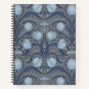 Retro Nouveau Tulpen in Blau und Zinn Notizblock