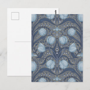 Retro Nouveau Tulpen in Blau und Zinn Postkarte