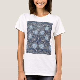 Retro Nouveau Tulpen in Blau und Zinn T-Shirt