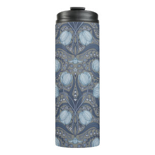 Retro Nouveau Tulpen in Blau und Zinn Thermosbecher