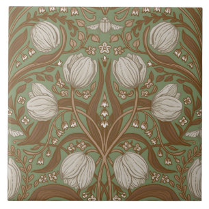 Retro Nouveau Tulpen in Salbei und Braun Fliese