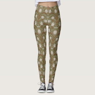 Retro Nouveau Tulpen in Salbei und Braun Leggings
