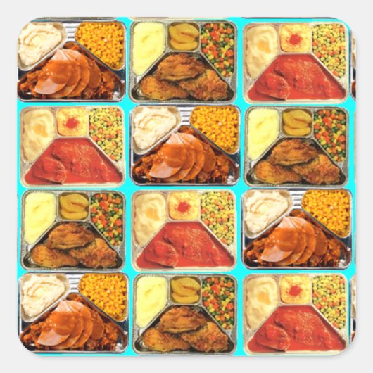 Retro Novelty TV Dinners Trays Quadratischer Aufkleber (Vorderseite)