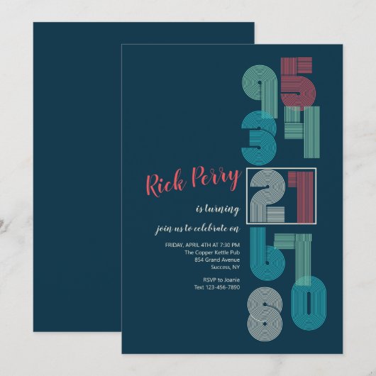 Retro-Nummern Geburtstagsparty Einladung (Vorne/Hinten)