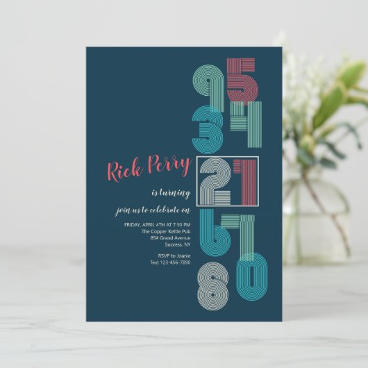 Retro-Nummern Geburtstagsparty Einladung (Stehend Vorderseite)