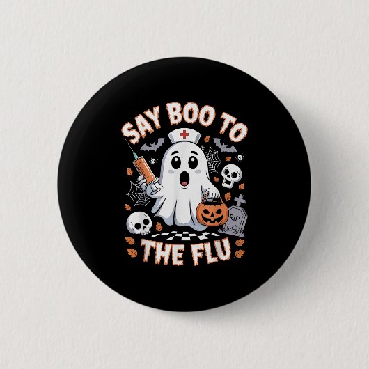 Retro Nurse Ghost Halloween Impfstoff sagen Boo zu Button (Vorderseite)