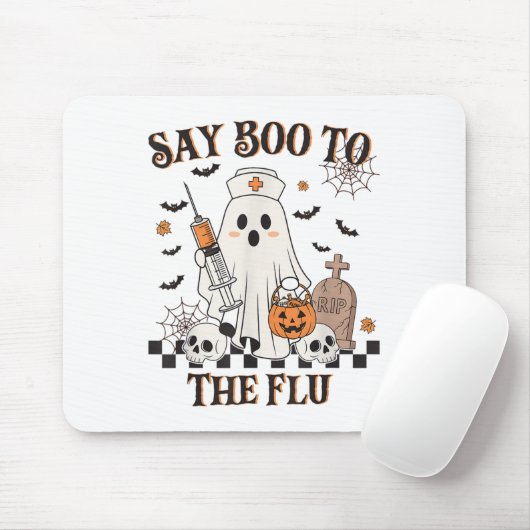Retro Nurse Ghost Halloween Impfstoff sagen Boo zu Mousepad (Mit Mouse)