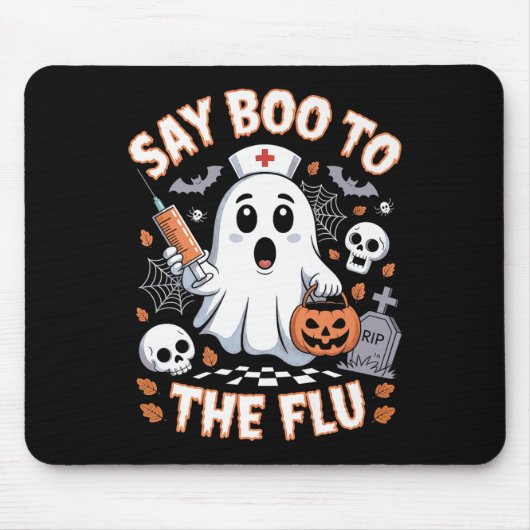 Retro Nurse Ghost Halloween Impfstoff sagen Boo zu Mousepad (Vorne)