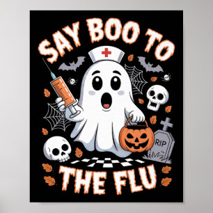 Retro Nurse Ghost Halloween Impfstoff sagen Boo zu Poster