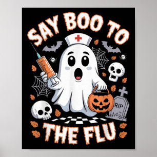 Retro Nurse Ghost Halloween Impfstoff sagen Boo zu Poster