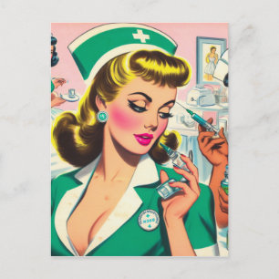 Retro Nurse Girl Illustration Postkarte