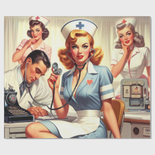Retro Nurse Illustration Geschenkpapier