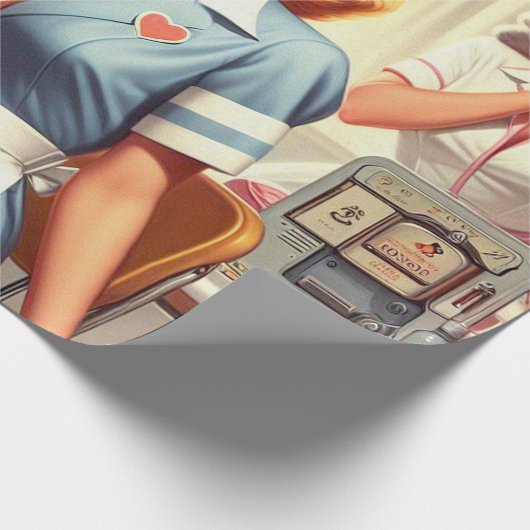 Retro Nurse Illustration Geschenkpapier (Ecke)