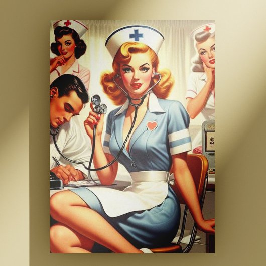Retro Nurse Illustration Postkarte