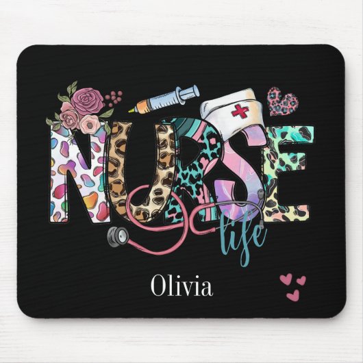 Retro Nurse Life Niedliche Typografie Mousepad (Vorne)