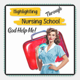 Retro Nurse Pinup_ Krankenpflege Quadratischer Aufkleber